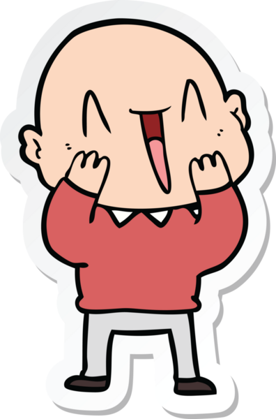 Bir insan tarafından çizilmiş mutlu, kel bir adamın çıkartması.