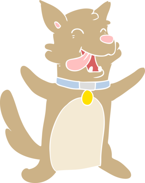 Bir insan tarafından çizilmiş düz renkli çizgi film mutlu köpek.