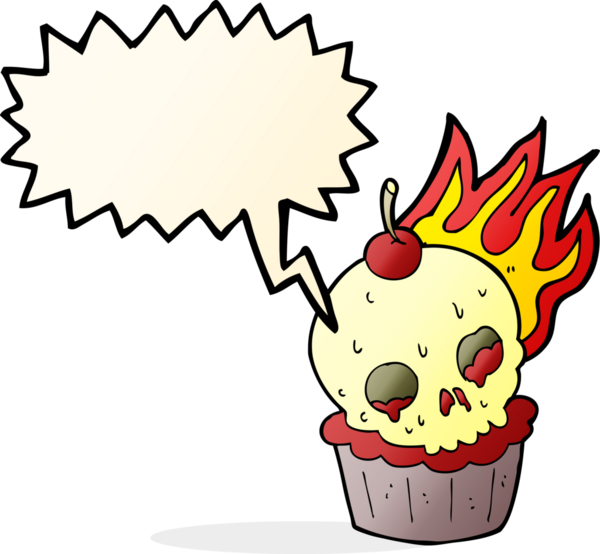 Bir insan tarafından çizilmiş konuşma balonlu Cadılar Bayramı pastası.