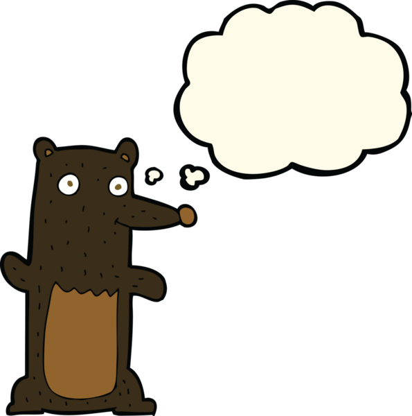 Bir insan tarafından çizilmiş düşünce baloncuklu kara ayı.