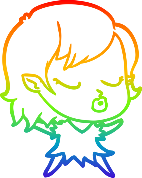 Gökkuşağı gradyan çizgisi. Bir insan tarafından çizilmiş şirin bir vampir kız çizgi filmi.