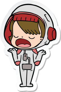 Bir insan tarafından çizilmiş konuşan astronot çizgi filminin çıkartması.