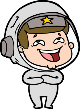 Bir insan tarafından çizilmiş gülen astronot çizgi filmi.