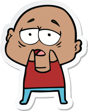 Bir insan tarafından çizilmiş, yorgun, kel bir adamın çıkartması.