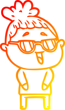 Bir insan tarafından çizilmiş gözlük takan mutlu bir kadının çizgi çizimi.