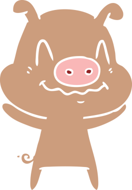 Bir insan tarafından çizilmiş düz renkli çizgi film domuzu.