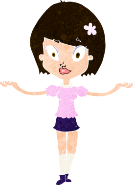 Çizgi filmdeki kadın bir insan tarafından çizilmiş dengeleyici bir jest yapıyor.