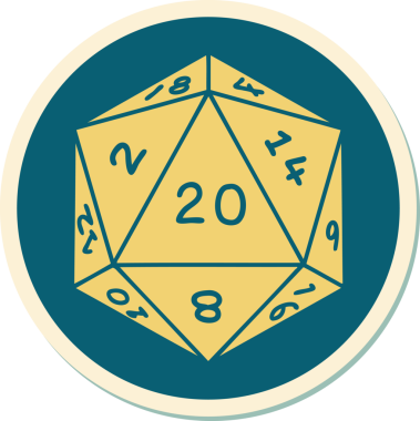 Bir insan tarafından çizilmiş d20 zarının geleneksel stiliyle dövme etiketi