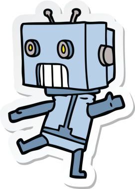 Bir insan tarafından çizilmiş robot karikatür çıkartması.