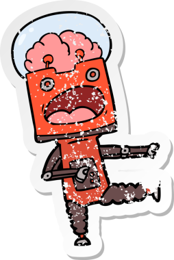 Bir insan tarafından çizilmiş karikatür robotunun sıkıntılı çıkartması.