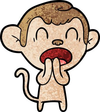 Bir insan tarafından çizilmiş esneyen çizgi maymun.