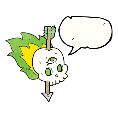 Serbest konuşma baloncuğu desenli sihirli kafatası ve bir insan tarafından çizilmiş ok.