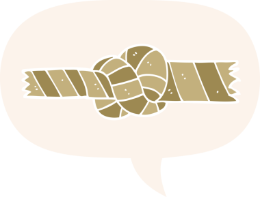 bir insan tarafından çizilmiş eski usul konuşma baloncuğu ile düğümlenmiş halat.