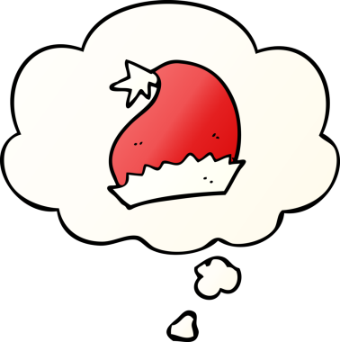 Düşünce baloncuklu çizgi film Noel Baba şapkası bir insan tarafından çizilmiş.