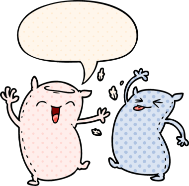 Bir insan tarafından çizilmiş çizgi roman tarzında konuşma baloncuklu yastıklar.