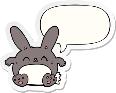 Bir insan tarafından çizilmiş konuşma balonu çıkartmalı çizgi film tavşanı.