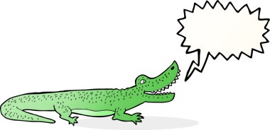 bir insan tarafından çizilmiş konuşma balonlu mutlu timsah çizgi filmi