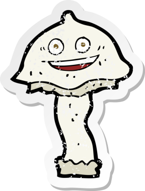 Bir insan tarafından çizilmiş mutlu mantar çizgi filminin gerilimli retro yapıştırması