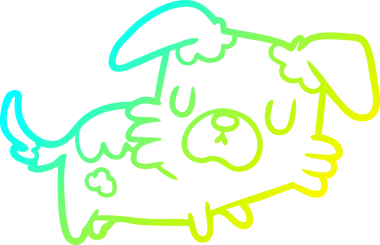 Bir insan tarafından çizilmiş küçük bir köpeğin soğuk eğimli çizgisi.