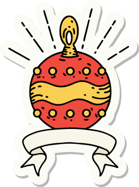 Bir insan tarafından çizilmiş dövme stili Noel süsünün çıkartması.