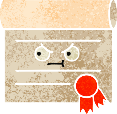 Bir insan tarafından çizilmiş bir sertifikanın retro illüstrasyon tarzı karikatürü