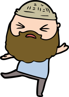 Bir insan tarafından çizilmiş sakallı bir çizgi film adamı.