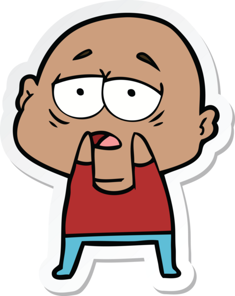 Bir insan tarafından çizilmiş, yorgun, kel bir adamın çıkartması.