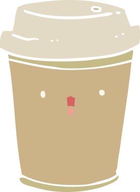 Düz renkli çizgi film. Bir insan tarafından çizilmiş kahveyi çıkar.