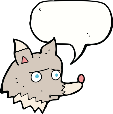 Bir insan tarafından çizilmiş konuşma balonlu mutsuz kurt çizgi filmi.