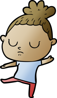 Bir insan tarafından çizilmiş sakin bir kadın çizgi filmi.