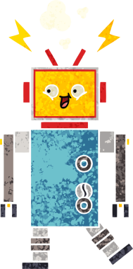 Bir insan tarafından çizilmiş bir robotun retro çizim tarzı karikatürü