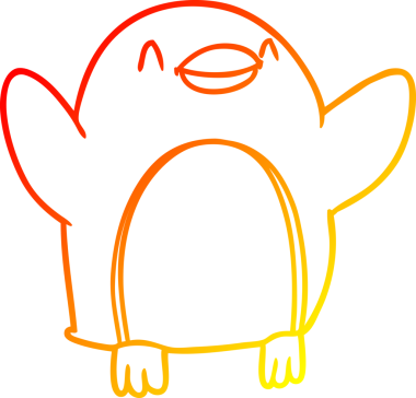 Bir insan tarafından çizilen sevinçten zıplayan çizgi penguen çizimi.