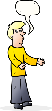 Bir insan tarafından çizilmiş konuşma baloncuğu olan meraklı bir adam.