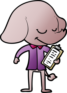 Bir insan tarafından çizilmiş karikatür gülümseyen fil.