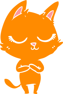 Bir insan tarafından çizilmiş düz renkli çizgi film kedisi