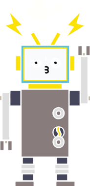 Bir insan tarafından çizilmiş düz renkli bir robot karikatürü