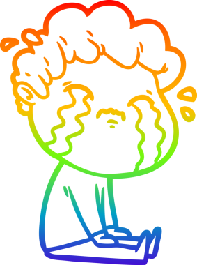 Gökkuşağı gradyan çizimi bir insan tarafından çizilmiş ağlayan bir karikatür adamı çiziyor.