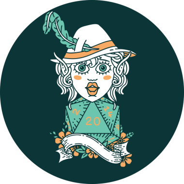 Bir insan tarafından çizilmiş 20 zarlı elf ozanı ikonu.