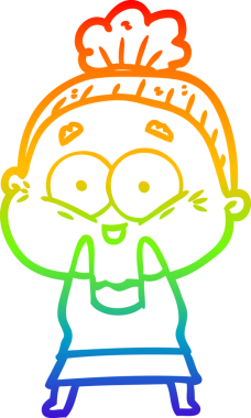 Gökkuşağı gradyan çizgi çizimi Bir insan tarafından çizilmiş mutlu yaşlı kadın