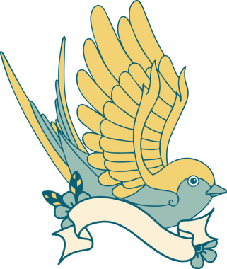 Geleneksel dövme, bir insan tarafından çizilmiş bir kırlangıç sancağıyla