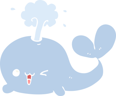 Bir insan tarafından çizilmiş düz renkli çizgi film balinası