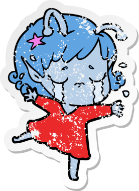 Bir insan tarafından çizilmiş, ağlayan uzaylı bir kızın sıkıntılı çıkartması.