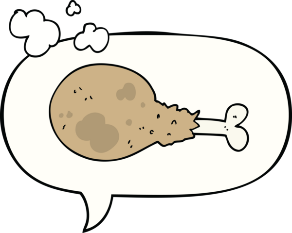 Bir insan tarafından çizilmiş konuşma baloncuğuyla tavuk budu.