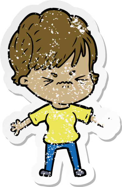 Bir insan tarafından çizilmiş, hayal kırıklığına uğramış bir karikatür çıkartması.