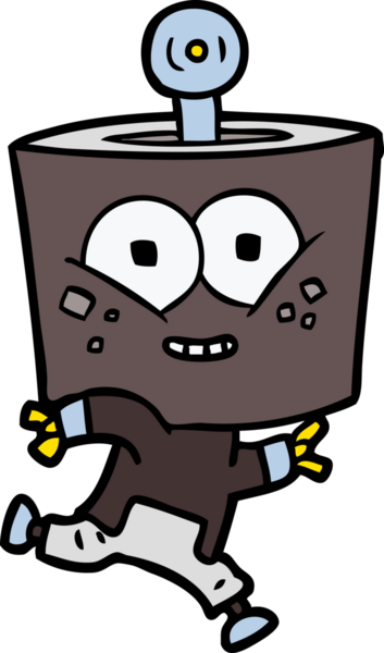 Bir insan tarafından çizilen mutlu çizgi film robotu