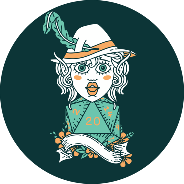 Bir insan tarafından çizilmiş 20 zarlı elf ozanı ikonu.