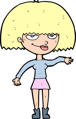 Çizgi filmdeki kendini beğenmiş kadın, bir insan tarafından küçümseyici bir jest yapıyor.