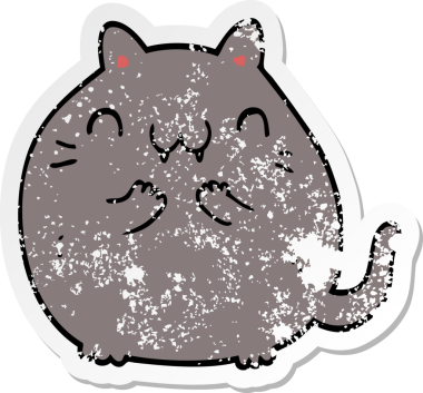 Bir insan tarafından çizilmiş mutlu çizgi film kedisinin sıkıntılı çıkartması.