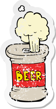 Bir insan tarafından çizilmiş karikatür bira kutusunun gerilimli yapıştırması.