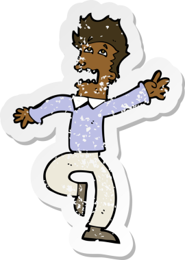 Bir insan tarafından çizilen paniğe kapılan karikatürlü bir adamın gerilimli çıkartması.